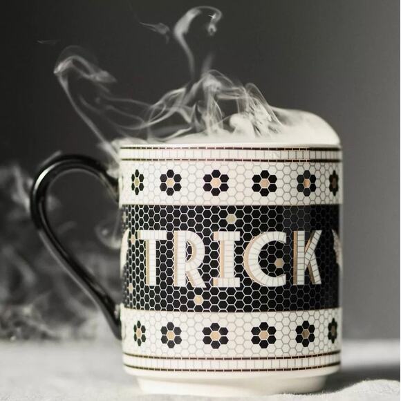 Anthropologie Bistro Tile Trick or Treat Bat Mug Halloween Edition NEW - Picture 8 of 8